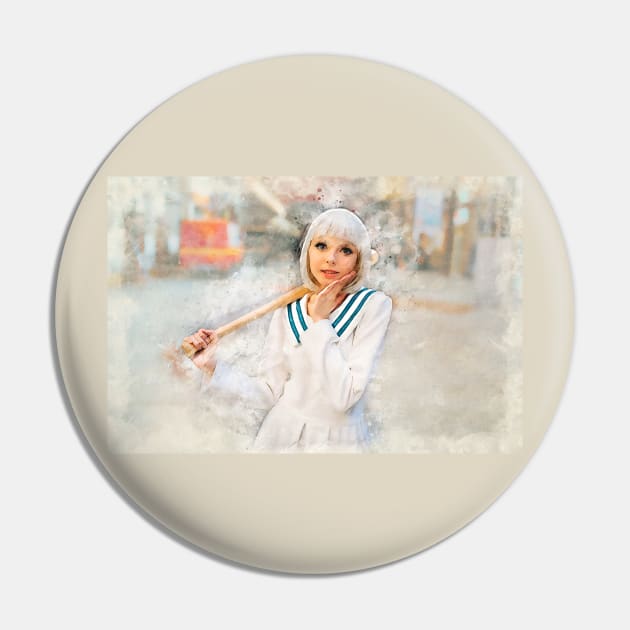 Cute anime style blonde girl with baseball bat Pin by g14u