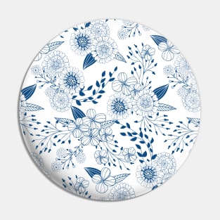 Doodle flowers in classic blue Pin