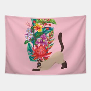 Siamese Cat and Thai Flowers Tapestry