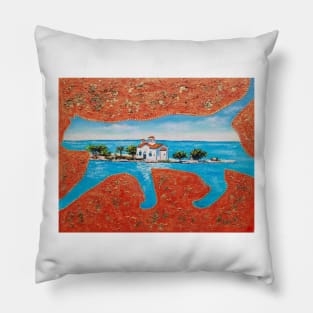 Greek island and cat Pillow