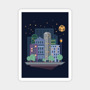 Cityscape City Under Polyhedral Dice Moon Magnet