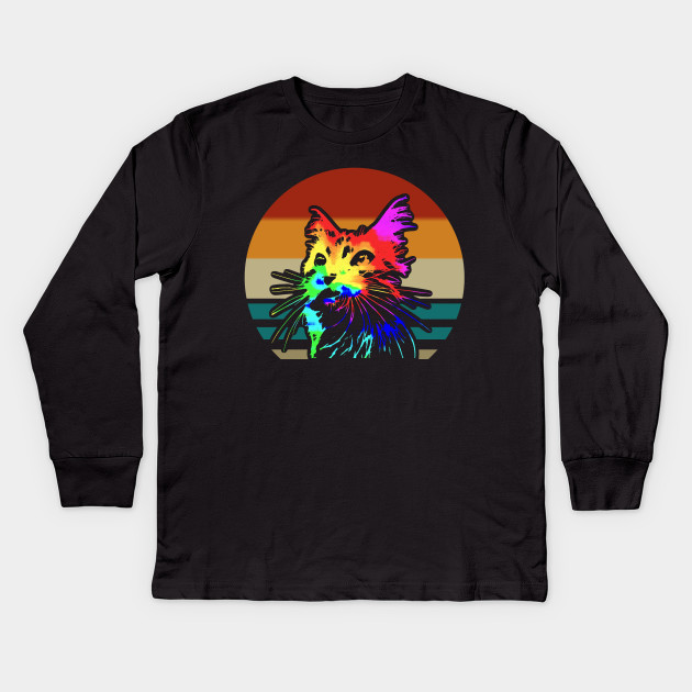 Retro Tie Dye Cat With Rainbow Colors Retro Cat Kids Long