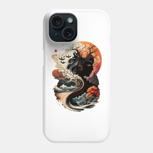 Fantasy asian landscape with woman face Phone Case