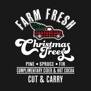 Farm Fresh Christmas Trees - Red Truck Buffalo Plaid Xmas T-Shirt