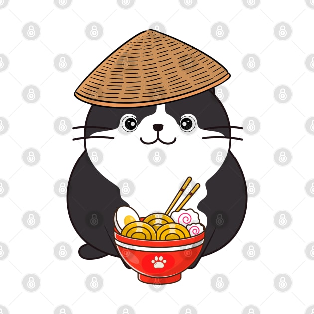 Funny fat cat is eating noodles by Pet Station