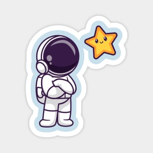 Cute Astronaut Looking Star In Space Cartoon Magnet