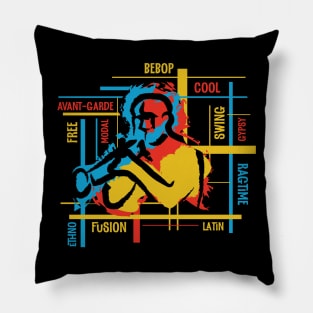 Colorful Jazz Genres With Trumpet Player Pillow