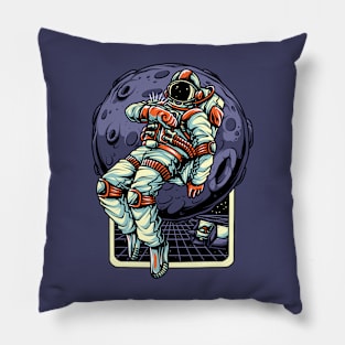 Retro Astronaut Floating in Space Pillow