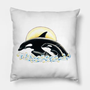 Orca Killer Whales Family Ink Drawing Pillow