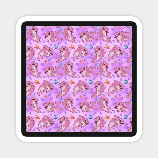 Happy Girls Pink Dolphin Magnet by CassWArt