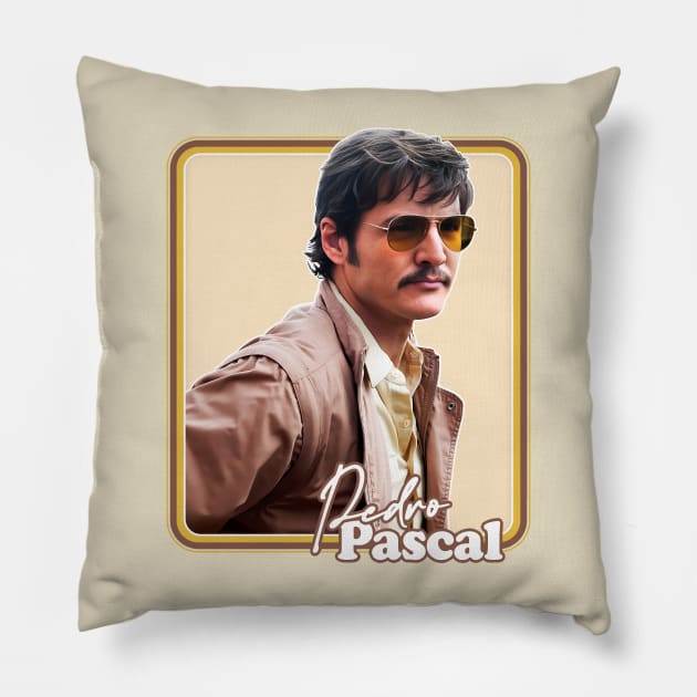 Pedro Pascal ---- Retro Fan Artwork Pillow by DankFutura