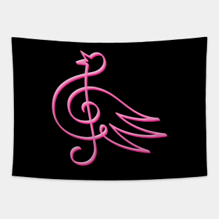 Pink Treble Clef Bird Tapestry