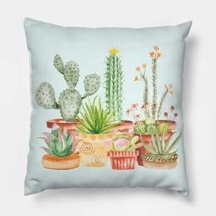 Classic Watercolor Cactus Family Pillow