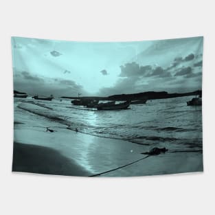 ea-life. boats. ocean. beach. blue. sea. sand. Tapestry