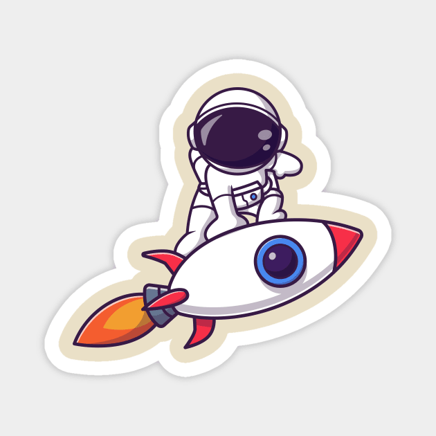 Cute Astronaut Landing On Rocket Cartoon Magnet by Catalyst Labs