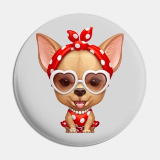 Fawn Smooth Coat Chihuahua Dog Dressed as a Retro Beauty Pin