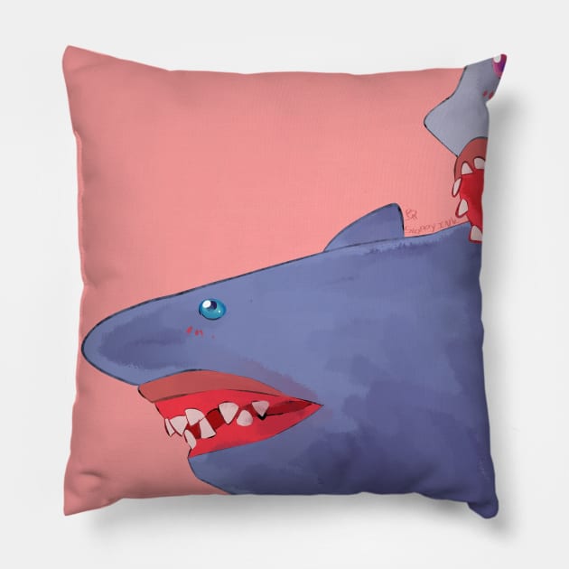 Funny Shark Pillow by sloppyink