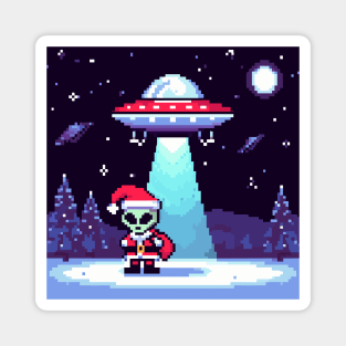 Alien Santa Sprite Art UFO Magnet