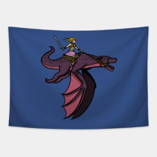 Princess Riding Mythical Dragon Fantasy Warrior Tapestry