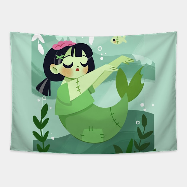 Zombie Mermaid Tapestry by Lobomaravilha