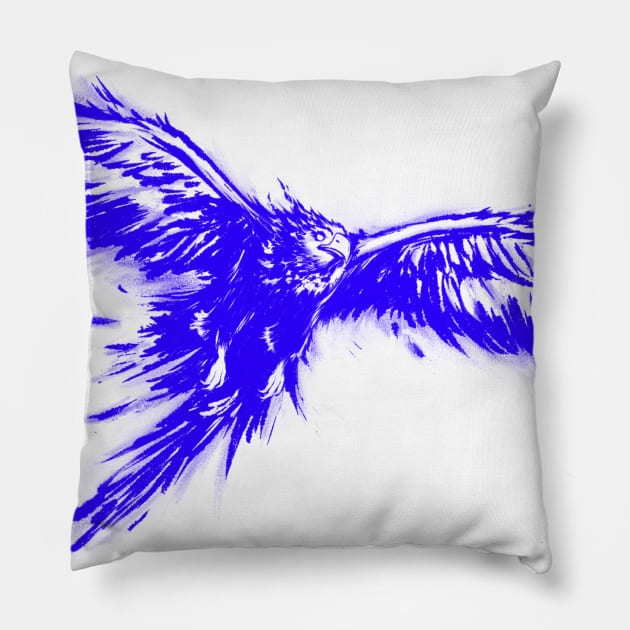 Phoenix, Mythical Firebird- Blue Version Pillow by sketchbooksage