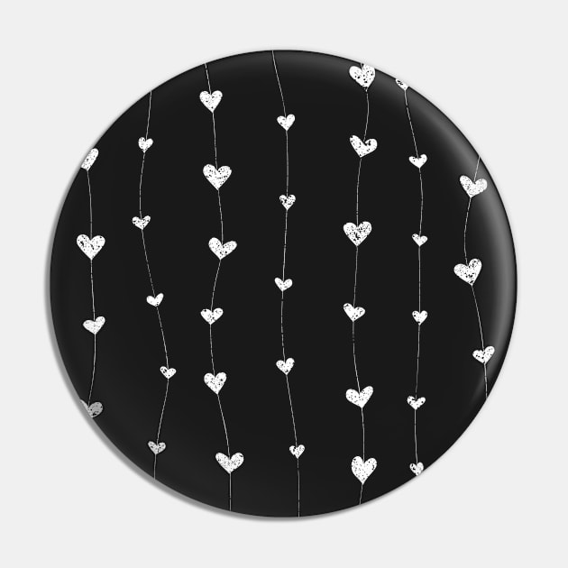 Pretty Little White Hearts and Threads on Black Pin by GDCdesigns