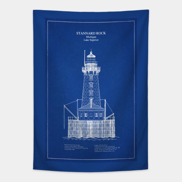 Stannard Rock Lighthouse - Michigan - AD Tapestry by SPJE Illustration Photography