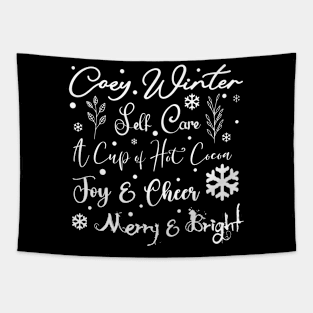 Cozy Winter Self Care Snow in Light Font Tapestry