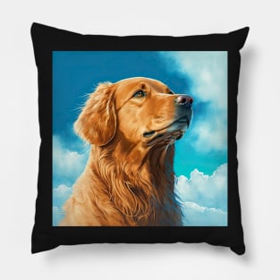 Golden Retriever Curious Dog Open Sky Illustration Pillow