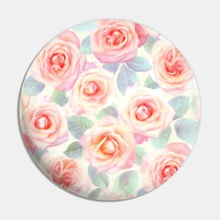 Faded Pink and Peach Painted Roses Pin