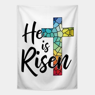 He is Risen, Stained Glass Cross © GraphicLoveShop Tapestry