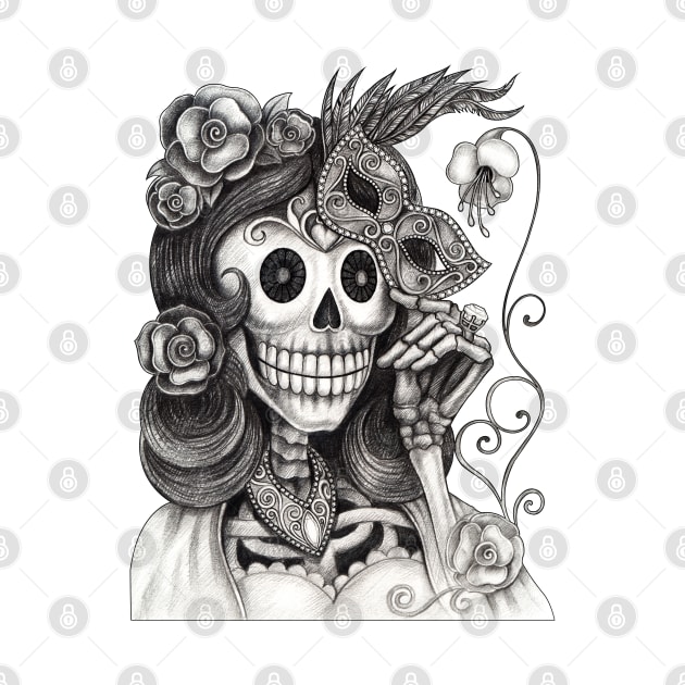 Female skeleton fancy fashion model day of the dead. by Jiewsurreal