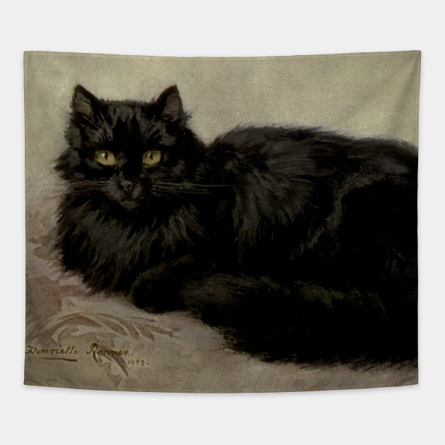Vintage Painting Of A Black Cat 1903 Black Cat Tapestry