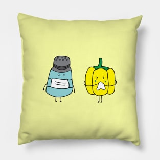 cute pepper bottle wearing mask with yellow pepper sneezing Pillow