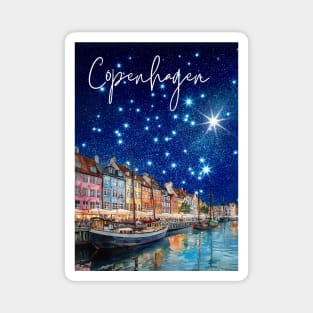 Copenhagen Nightscape Watercolor Poster – Nordic City Print Magnet