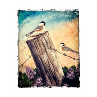 Chickadees on a Fence Post T-Shirt