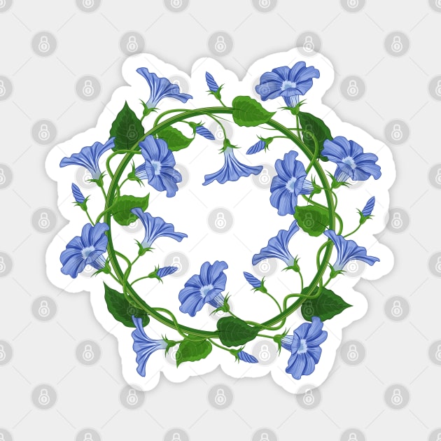 Morning Glory Flowers Wreath Magnet by Designoholic