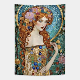 Gustav Klimt's Radiant Muse: Inspired Woman in Gilded Splendor Tapestry