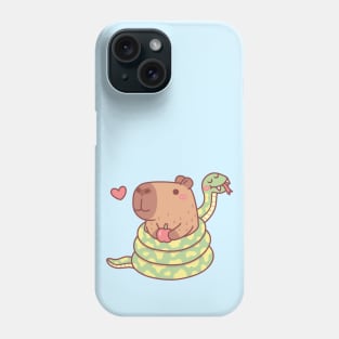 Funny Snake Wrapped Around Capybara Phone Case