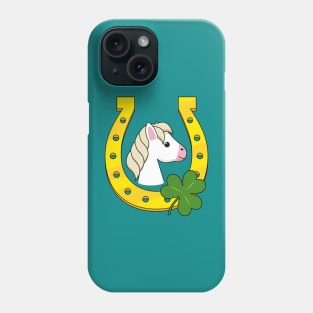 Cute White Horse with Golden Horse Shoe and Shamrock Phone Case