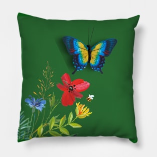 Spring Flowers, Honeybee & Butterfly Pillow