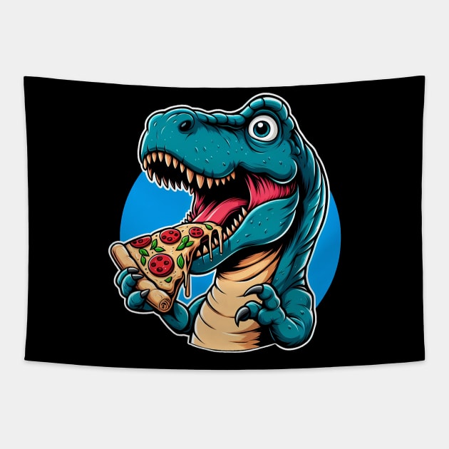 Tyrannosaurus Rex Eating Pizza Tapestry by cowyark rubbark