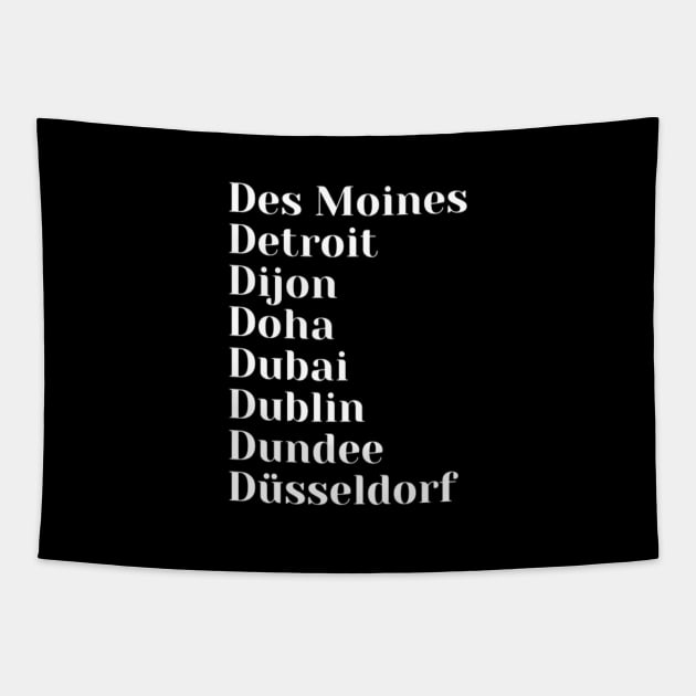 City Names starting with D, Mug, Pin, Tote, Tapestry by DeniseMorgan