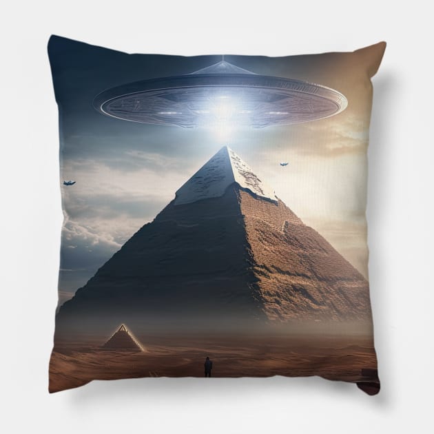 Pyramids of the Future: Extraterrestrial Encounter Pillow by MerlinArt