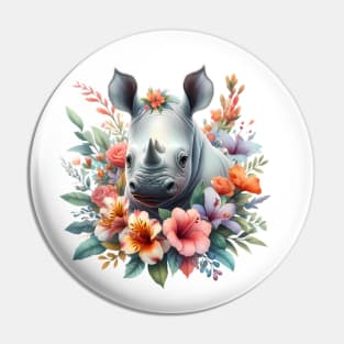 A rhino decorated with beautiful colorful flowers. Pin