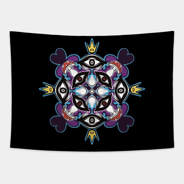 Amanita muscaria magic muschrooms queen psychedelic symmetry pattern Tapestry by creARTures