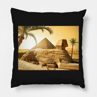 Sphinx and pyramid in Egyptian desert Pillow