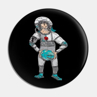 Astronaut with earth in hands Pin