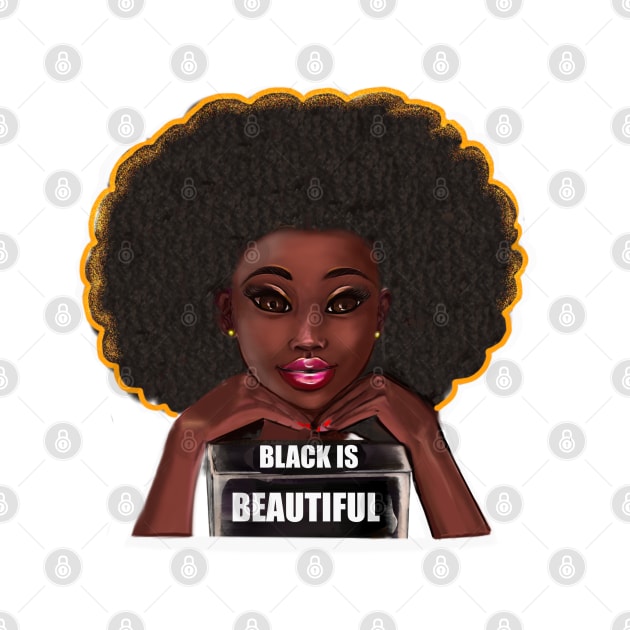 Black is beautiful girl with Afro hair, brown eyes and dark brown skin by Artonmytee