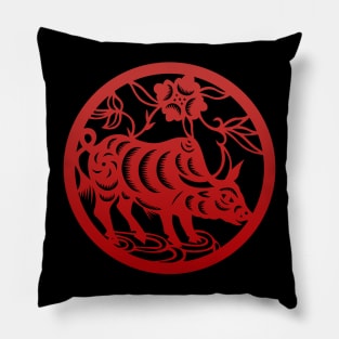 Chinese Zodiac Ox in Red Pillow